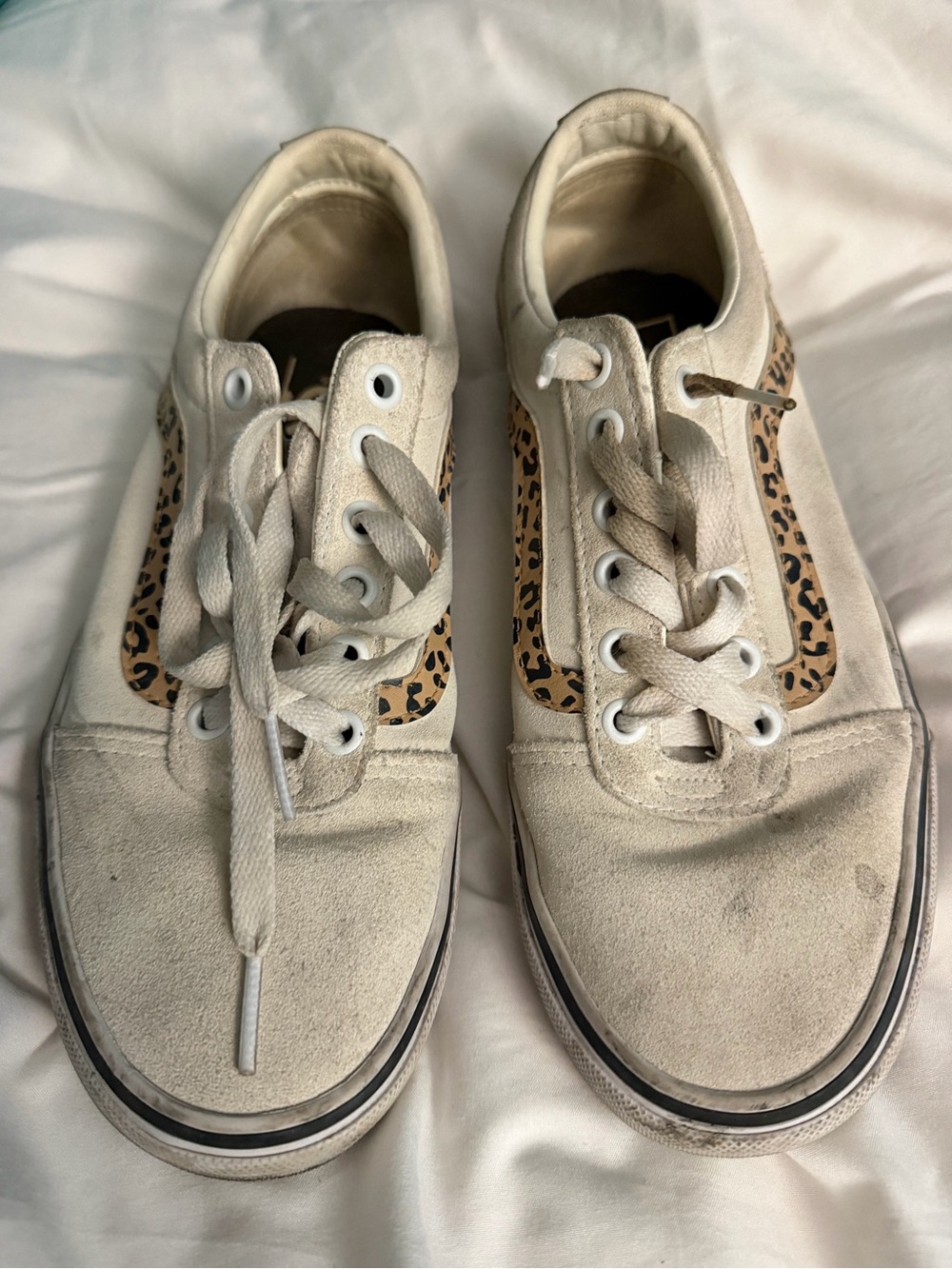 Vans Cream Canvas Sneakers with Leopard Side Stripe